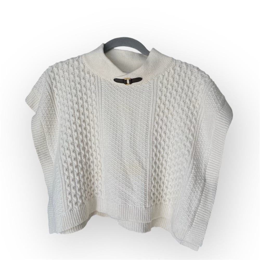 White knit top with metal buckle detail , jane and jack